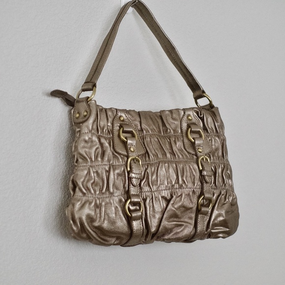 Eng.'s Burg by Roman & Italy Metallic Gold Sheared Leather Satchel/Hand Bag - Picture 4 of 11